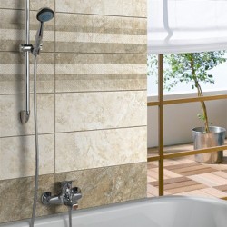 Неутрални плочки за дизайнрска баня Central Beige от Keros (Испания)